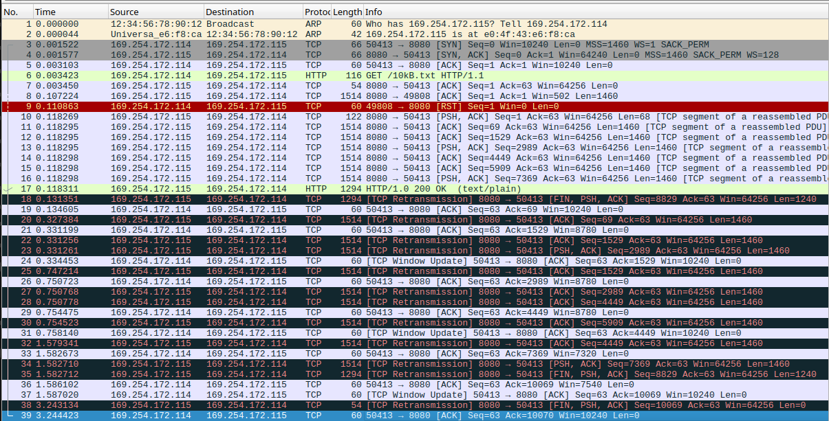 A screenshot of a Wireshark packet capture session.